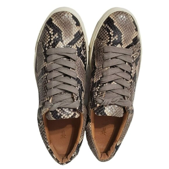 Frye Snakeskin Leather Sneaker Shoes Gym Italian Ivy Lace Black Gray Reptile 7 - Picture 6 of 16